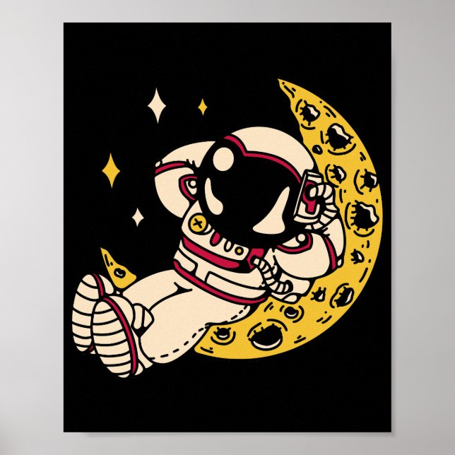 Poster Cartaz Gráfico do Astronauta Relaxando na Lua Cres (Frente)