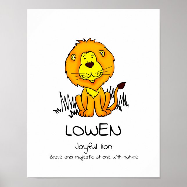 Poster Cartaz gráfico do leão com o nome Lowen significad (Frente)