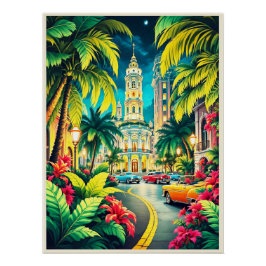 Póster Cartaz Histórico de Havana à Noite.
