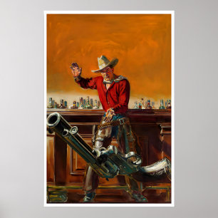 Poster Cartaz Homem do Bar de Arte Ocidental Western Pulp