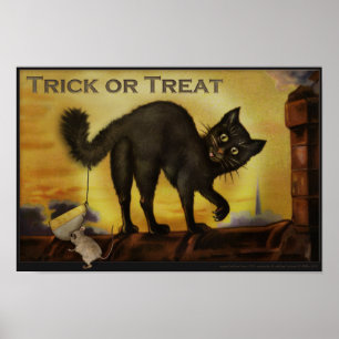 Póster Cartaz Humorístico de Gato Preto Vintage para Dia 