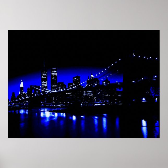 Póster Cartaz Impresso Azul da Cidade de Nova York (Frente)