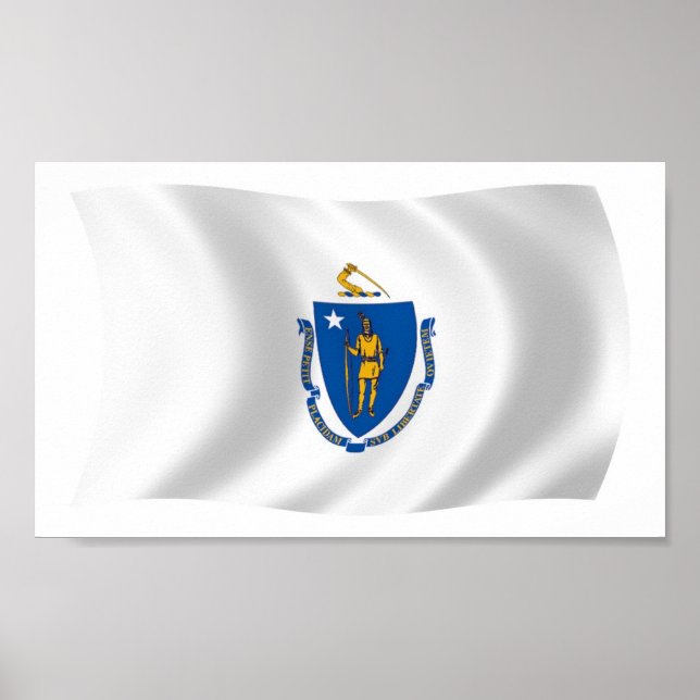 Póster Cartaz Impresso da Bandeira de Massachusetts (Frente)