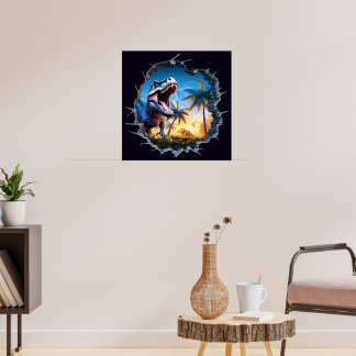 Poster Cartaz Impresso de Dinossauro T-Rex Assustador Sai