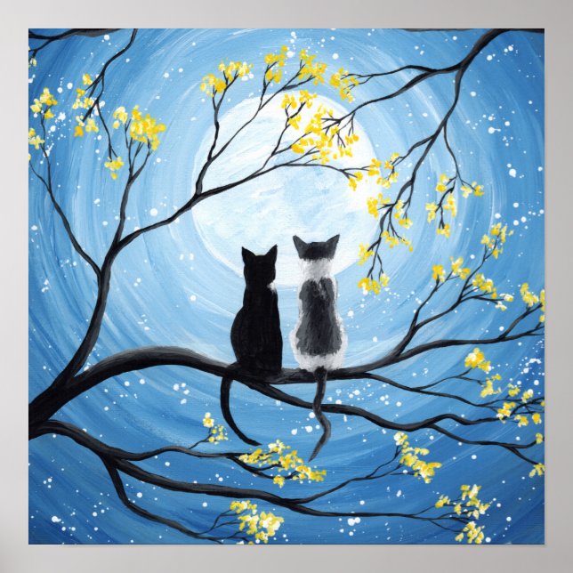 Poster Cartaz Impresso Lua Caprichosa com Gatos (Frente)