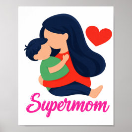Poster Cartaz Impresso Supermãe Mãe e Filho Fofo
