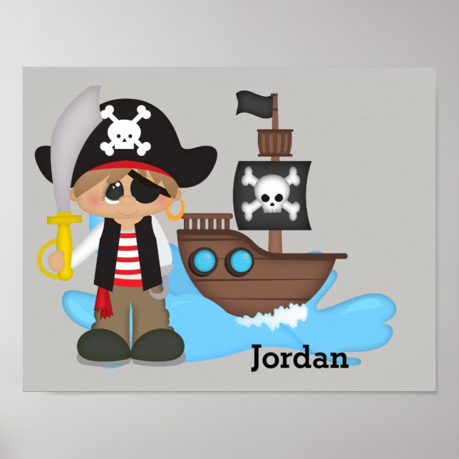 Poster Cartaz Infantil Menino Pirata Fofo (Frente)