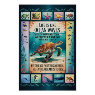 Póster Cartaz Inspirador de Tartaruga Marinha do Oceano “