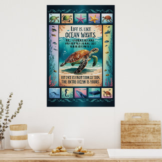 Poster Cartaz Inspirador de Tartaruga Marinha do Oceano “