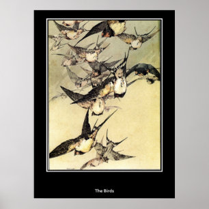 Poster Cartaz Japonês Vintage de Pássaros