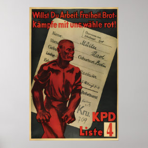 Poster Cartaz KPD alemão Se você quer trabalho, liberdade