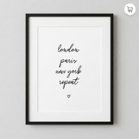 Cartaz 'London Paris New York Repeat' | Rosa 8x10