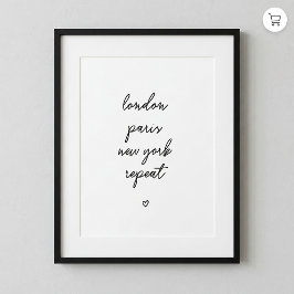 Poster Cartaz 'London Paris New York Repeat' | Rosa 8x10
