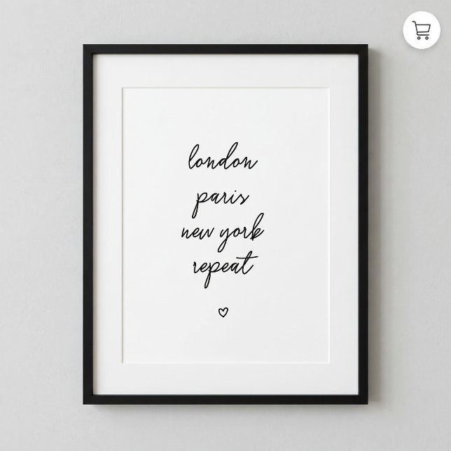 Poster Cartaz 'London Paris New York Repeat' | Rosa 8x10 (Criador carregado)