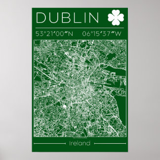 Poster Cartaz Mapa Verde de Dublin Arte Minimalista Irlan