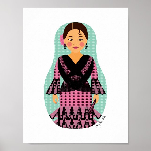 Poster Cartaz Matryoshka do Vestido Rosa Espanhol (Frente)