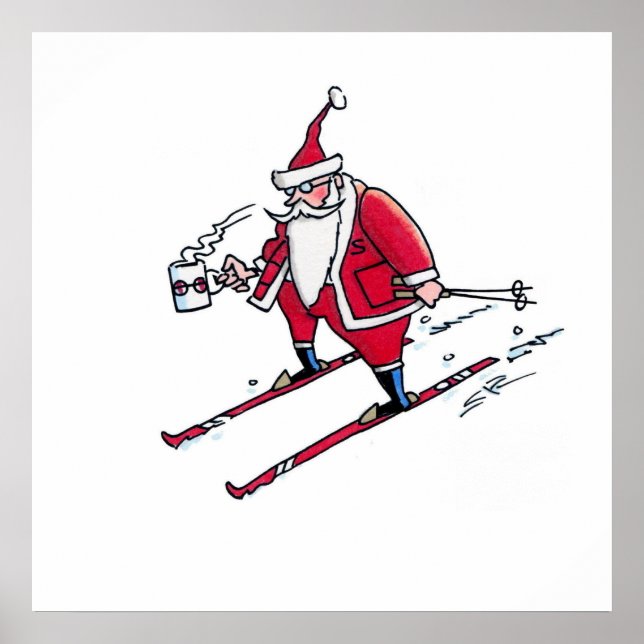 Poster cartaz matte de valor de Papai Noel esquiando (Frente)