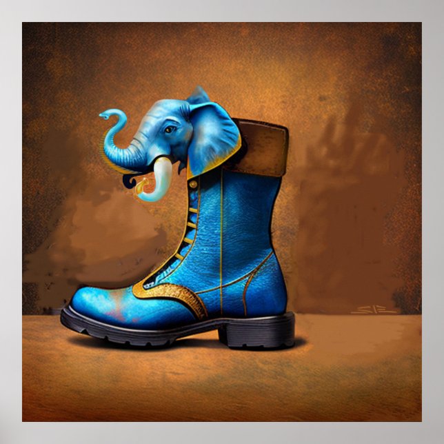 Poster Cartaz matte do elefante de botas Steampunk (Frente)