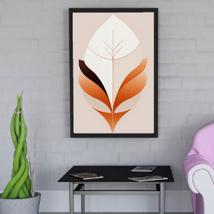 Poster Cartaz Minimalista Boho Abstrato de Folhas em Tons