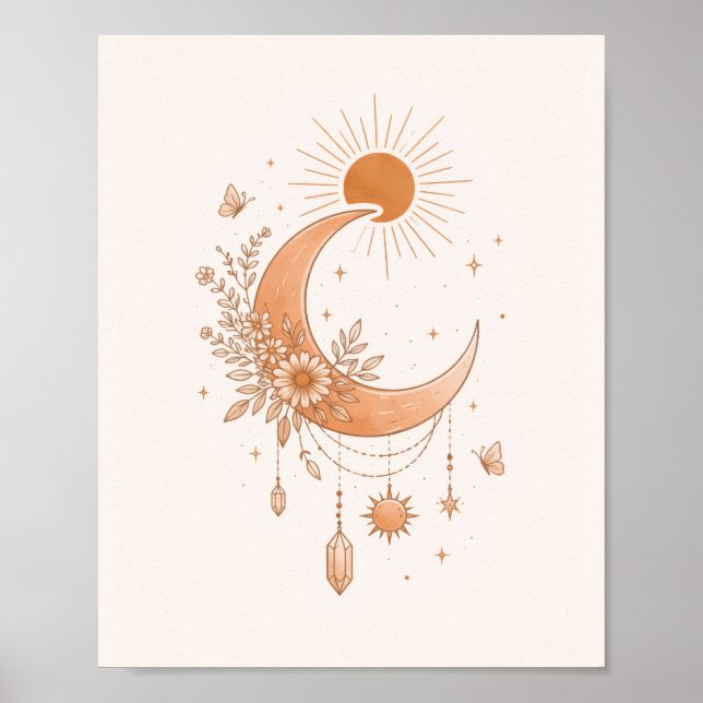 Poster Cartaz Minimalista Boho Sol & Lua (Frente)