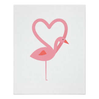 Póster Cartaz Minimalista Coração de Flamingo