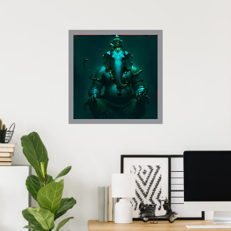 Poster Cartaz Místico do Senhor Ganesha em Neon Azul | Mo