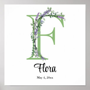 Poster Cartaz Monograma F Lavanda Eucalipto