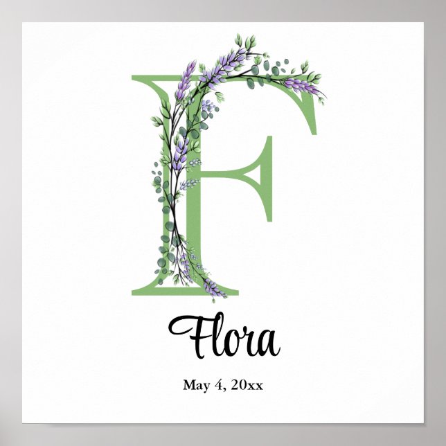 Poster Cartaz Monograma F Lavanda Eucalipto (Frente)