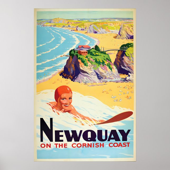 Poster Cartaz Newquay na Costa Cornish, Cornwall (Frente)