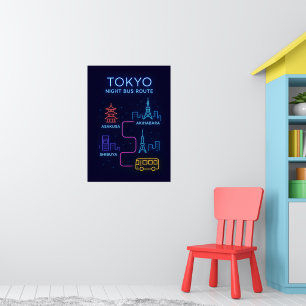 Poster Cartaz Noturno Neon de Tóquio   Arte de Parede de 