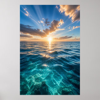 Poster Cartaz Oceano Horizonte Dourado