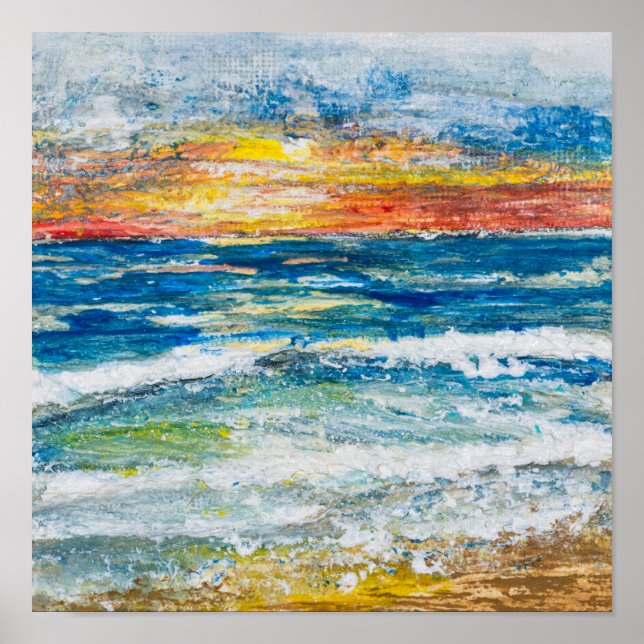 Poster Cartaz - Ondas do Mar Pôr-do-Sol (Frente)