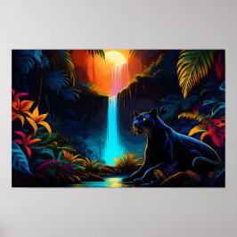 Poster Cartaz "Pantera por uma cachoeira"
