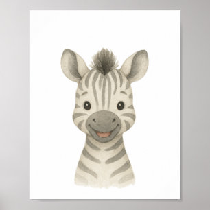 Poster Cartaz para Berçário Temático de Zebra Bebê Neutro