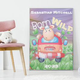 Poster Cartaz para quarto de crianças Born Wild com Nome 