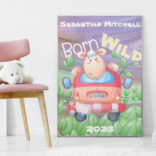 Poster Cartaz para quarto de crianças Born Wild com Nome 