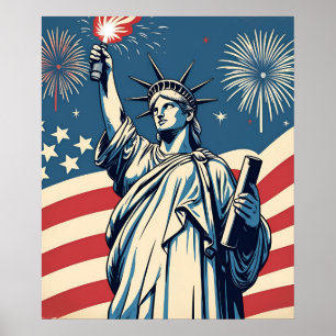 Poster Cartaz Patriótico Vintage do Dia 4 de Julho – Terr