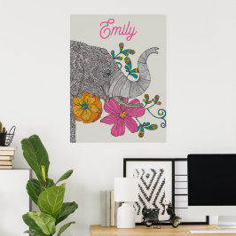 Poster Cartaz Personalizado com Nome de Elefante para Qua