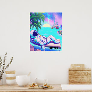 POSTER CARTAZ PERSONALIZADO DE ASTRONAUTA RELAX NO BEACH