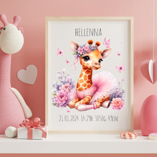 Póster Cartaz Personalizado de Ballet de Girafa para Bebê