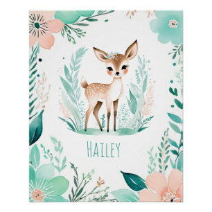 Póster Cartaz Personalizado de Bebê Boho - Design de Fawn