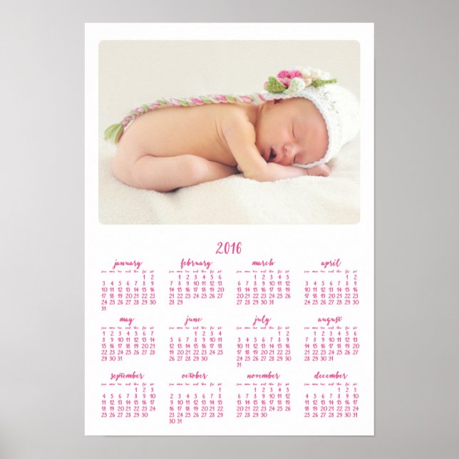Póster Cartaz Pessoal Branco Calendário Anual 2016 (Frente)