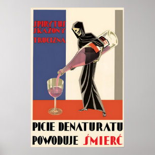 Poster Cartaz polonês anti-álcool Bebendo desnaturante