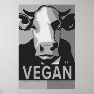 Poster Cartaz Pop Art de Vaca em Preto e Branco - Vegan 