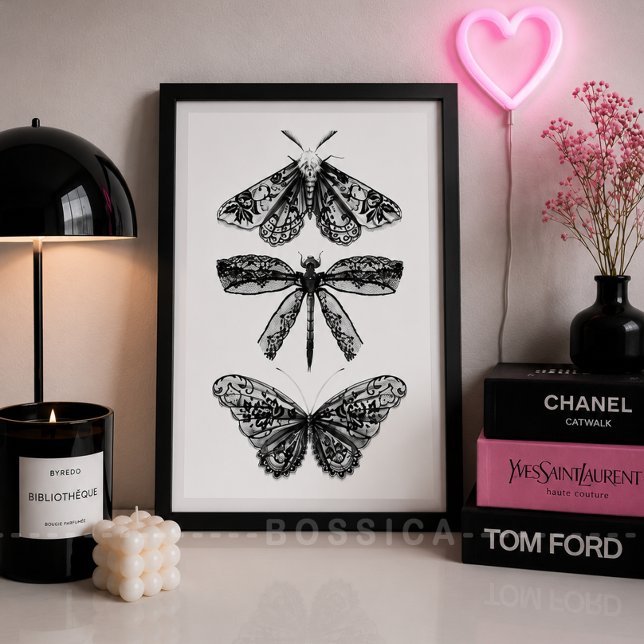 Poster Cartaz Preto e Branco Borboleta Libélula e Maripos (Vintage Insect Gallery Wall Art Poster | Black & White Butterfly, Dragonfly & Moth Print )