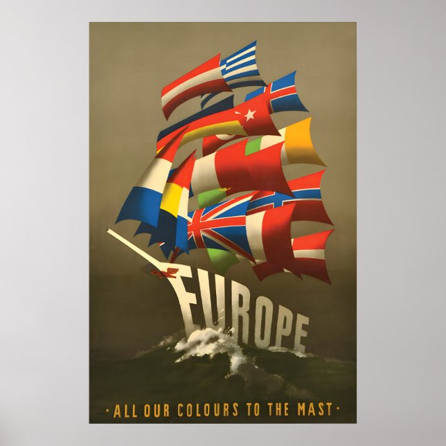 Poster Cartaz Pro-Europa Todas as cores no mastro (Frente)