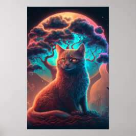 Poster Cartaz Psicodélico de Gato Místico | Gato Cósmico 