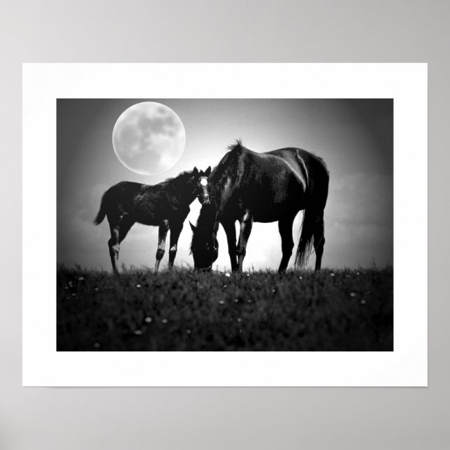 Póster Cartaz Quadrado de Arte Pop de Cavalos e Lua (Frente)
