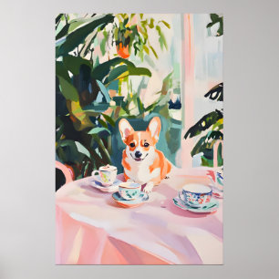 Poster Cartaz Retro Cardigan Welsh Corgi, Corgi a Óleo