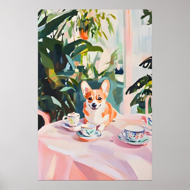 Poster Cartaz Retro Cardigan Welsh Corgi, Corgi a Óleo (Frente)